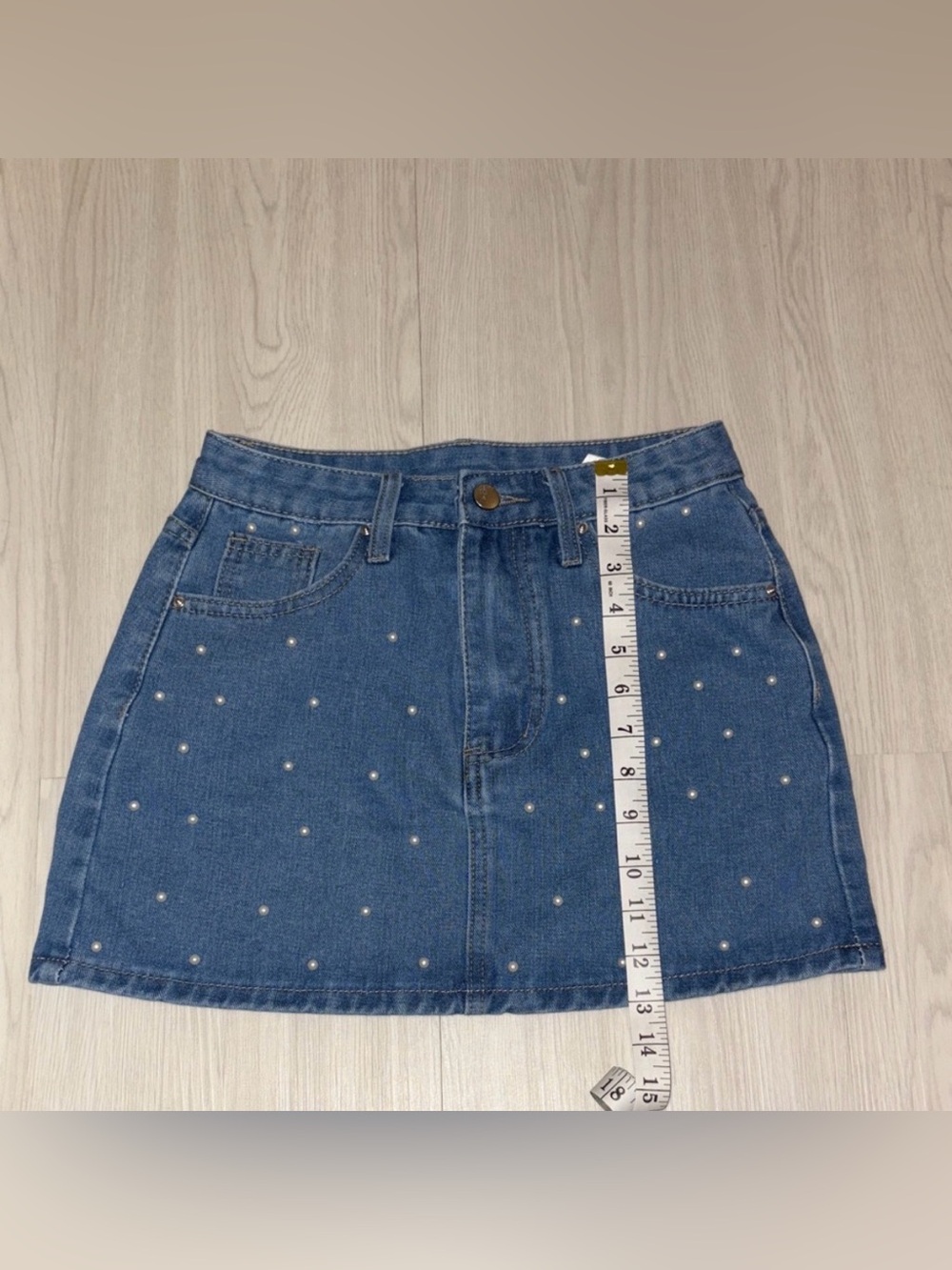 SHEIN ICON Pearls Beaded Denim Skirt XS